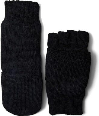 Knit Flip Mitten with Leather Palm Patch (Black) Extreme Cold Weather Gloves