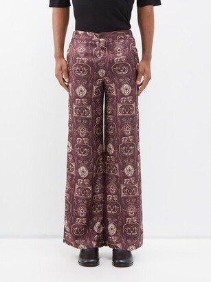 73 London Lion-print Silk-twill Wide-leg Trousers