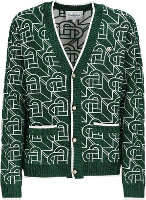 Heart Monogram Jacquard V-Neck Cardigan