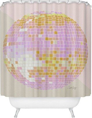 Cat Coquillette Disco Ball Peach Heavy Shower Curtain