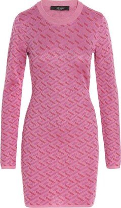 La Greca Pattern Long Sleeved Knitted Dress