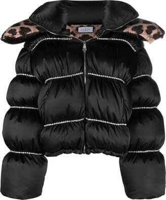 Flame embellished oversized puffer jacket