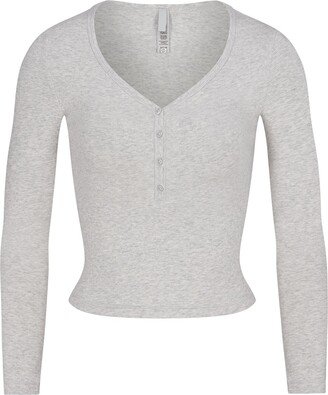 New Vintage Long Sleeve Cropped Henley | Light Heather Grey