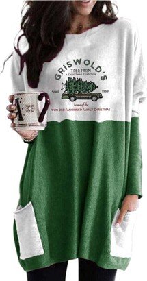 Akivide Womens Griswold Christmas Shirt Xmas Tree Farm Print Vacation Pullover Loose Long Tops T-Shirt Dress with Pockets Plus Size