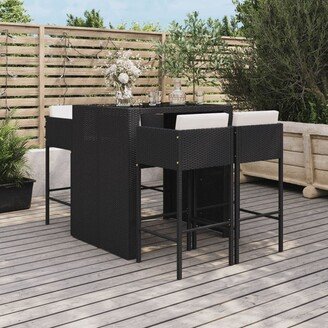 5 Piece Patio Bar Set with Cushions Black Poly Rattan - 19.7