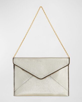 Leo Metallic Leather Clutch Bag w/ Chain Strap