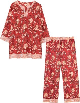 Inara Indian Cotton Red Rubra Pyjama Set