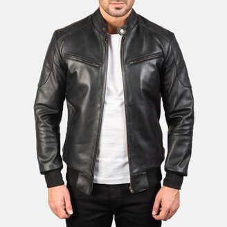 Sven Black Leather Bomber Jacket