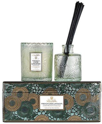 French Cade Lavender Scalloped Edge Candle & Diffuser Gift Set
