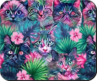 Mouse Pads: Summer Floral Cats - Multi Mouse Pad, Rectangle Ornament, Multicolor