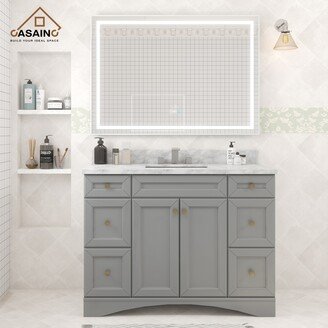 CASAINC 48 in. W x 22 in. D x 35.4 in. H Single Sink Bath Vanity in Gray with Top and LED Mirror