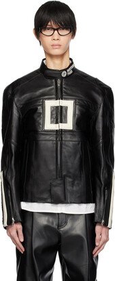 Black Band Collar Leather Jacket