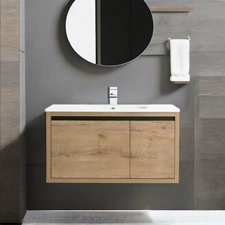 DEVERA Imitative Oak 36 Inch Bathroom Vanity With Gel Sink