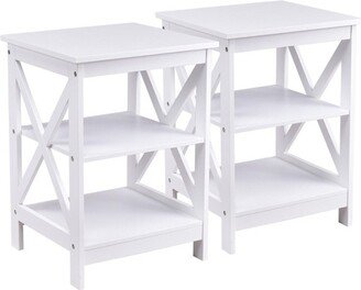 2PC 3-Tier Nightstand End Table Storage Display Shelf Living Room Furni White