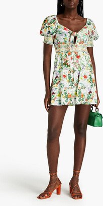 Kristie smocked floral-print broderie anglaise mini dress