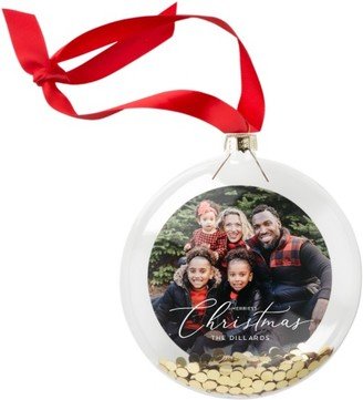 Ornaments: Classic Delicate Christmas Script Glitter Ornament, White, Circle