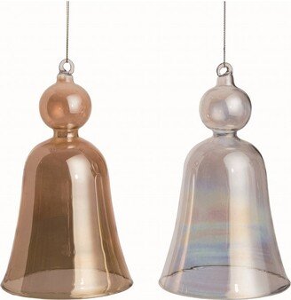 Glass Gold Christmas Large Iridescent Bell Ornaments Set of 2