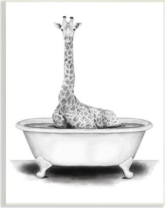 Giraffe in a Tub Funny Animal Bathroom Drawing Wall Plaque Art, 13 x 19