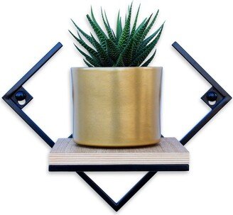 Metal Wall Flower Shelf, Industrial Hanging Metal Wooden Flowerbed, Plant Floating Shelf Diamond