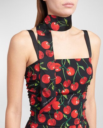 Cherries Silk Twill Skinny Scarf