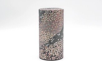 Japanese Chazutsu - 江東堂 Kotodo Pink White Floral Waves Washi Wrapped Metal Tea Canister 200G