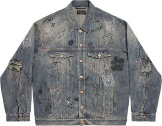 Graffiti-Print Cotton Denim Jacket