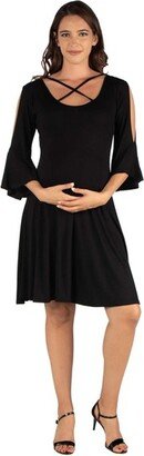 24seven Comfort Apparel Knee Length Masternity Dress-Black-1X