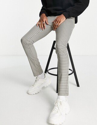 super skinny smart pants in stone & black check