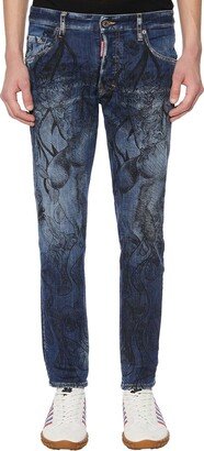 Graphic Printed Bleached Skinny Jeans