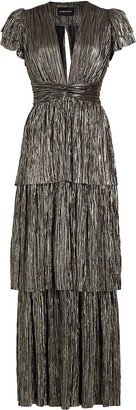 Maze Pleated V-Neck Gown Dress