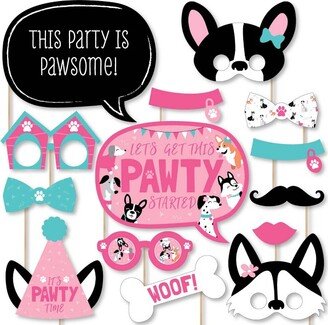 Big Dot of Happiness Pawty Like a Puppy Girl - Pink Dog Baby Shower or Birthday Party Photo Booth Props Kit - 20 Count