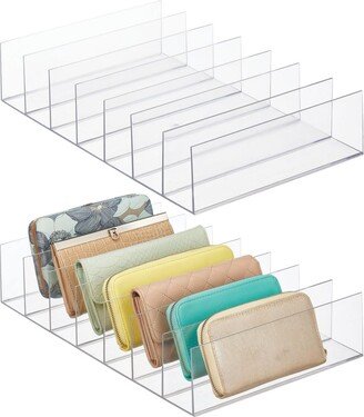 mDesign Plastic Divided Clutch Organizer for Closets, 7 Sections, 2 Pack, Clear