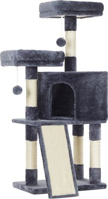 Cat Tree Tower, 45.3-Inch Cat Condo with Scratching Posts, Ramp, 2 Plush Perches, Cat Cave, for Small Space