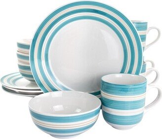 Home Sunset Stripes 12 Piece Round Fine Ceramic Dinnerware Set in Blue