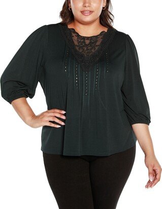 Black Label Plus Size Embellished Top with Lace