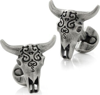 Men's Antique-like Stainless Steel Carved Cow's Skull Cufflinks