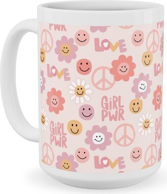 Mugs: Happy Girl Power - Pink Ceramic Mug, White, 15Oz, Pink