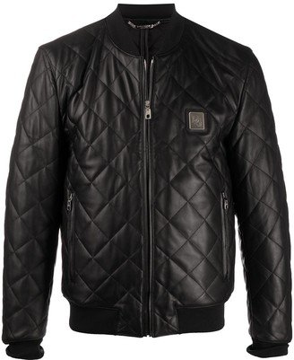 Quilted Leather Jacket With Logo Plaque