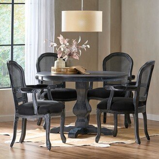 Merlene Wood and Cane Upholstered 5 Piece Circular Dining Set