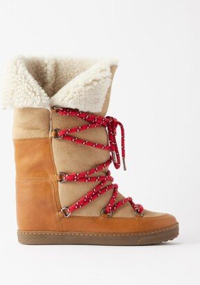 Nowly Shearling-trim Leather Wedge Boots