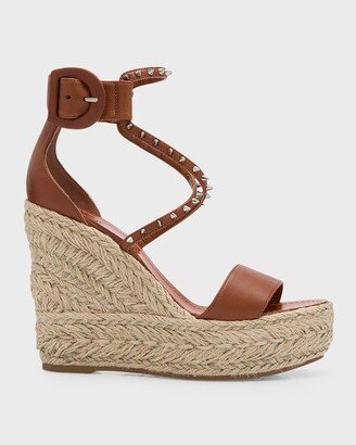 Spike Leather Red Sole Wedge Espadrilles