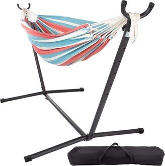 2-Person Hammock with Stand, 450lb Weight Capacity, Blue/Red Stripe