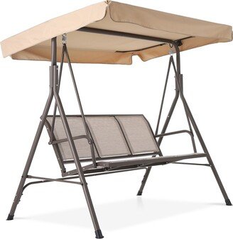 Beige Outdoor Patio Swing Chair with Steel Frame and Textilene Seats
