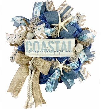 Coastal Living Is The Life For Me Blue Burlap Beach, Coastal, Nautical Wreath, Beach Decorations Front Door