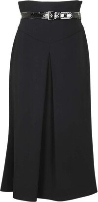 Buckle-Belt Detail Flared Midi Skirt