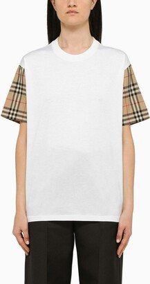 White crew-neck T-shirt with check