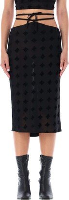 Monogram-Pattern Tie Fastened Midi Skirt