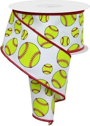 Softball Wired Ribbon, White/Red/Yellow/Black 2.5