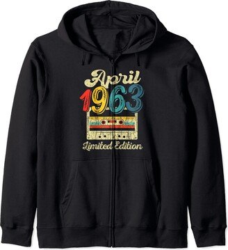 60 Years Old Gifts Retro April 1963 Cassette 60th Birthday Zip Hoodie