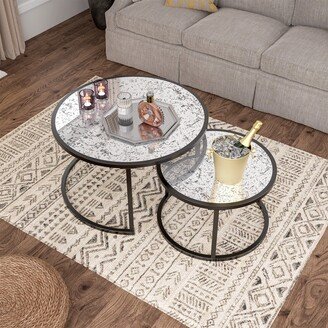 TONWIN Round Glass Top Nesting Tables Set of 2